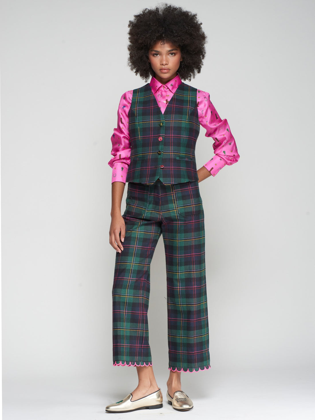 32694 Mid Rise Straight Leg Tartan Pants - Brown Loft