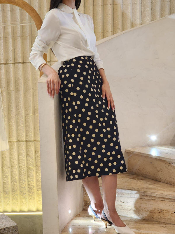 COBAS2034 (Polka Dot A Line Midi Skirt) تنورة ميدي من بولكا دوت إيه لاين