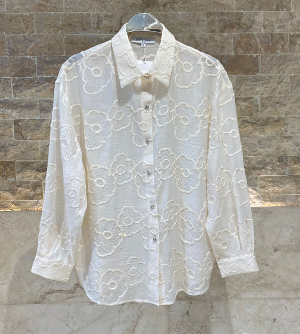 Wolfie Floral Embroidered Sheer Shirt قميص شفاف مطرز بالزهور