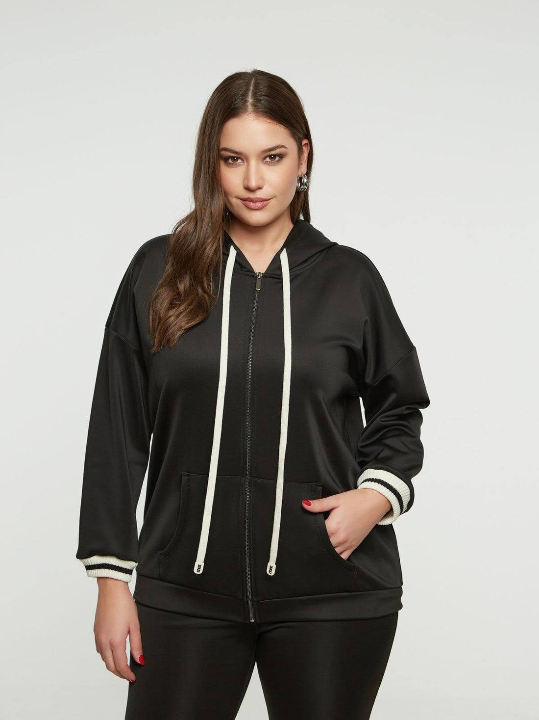 8401.4046 Zippered Hoodie Oversized Jacket - Brown Loft