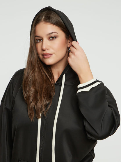 8401.4046 Zippered Hoodie Oversized Jacket - Brown Loft