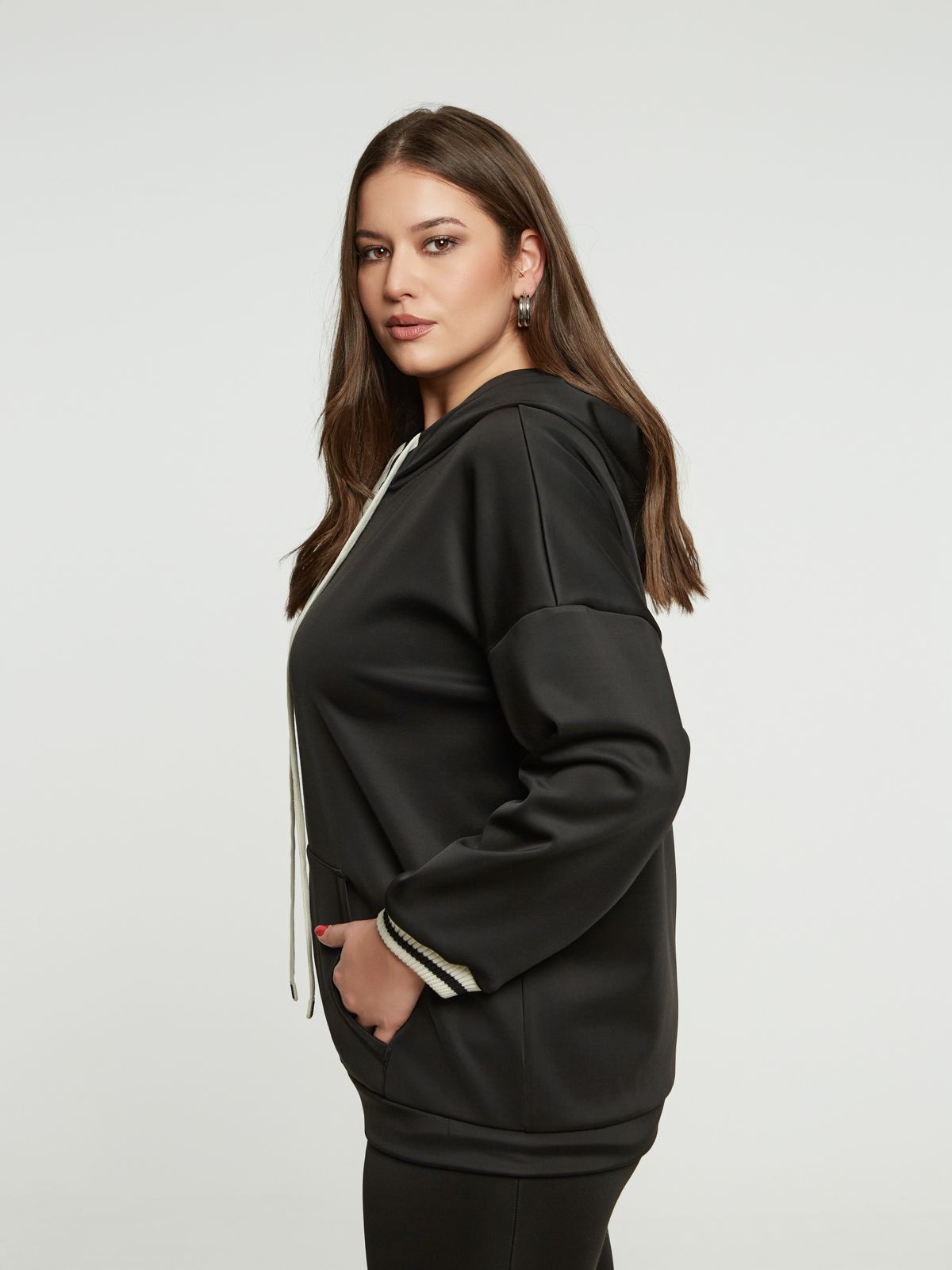 8401.4046 Zippered Hoodie Oversized Jacket - Brown Loft