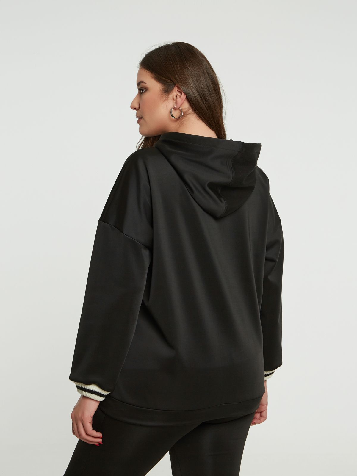 8401.4046 Zippered Hoodie Oversized Jacket - Brown Loft