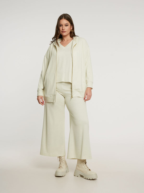8401.4044/2041 Hoodie Ribbed Jacket and Wide Leg Ribbed Pants سترة بغطاء رأس مضلع وبنطلون واسع الساق مضلع