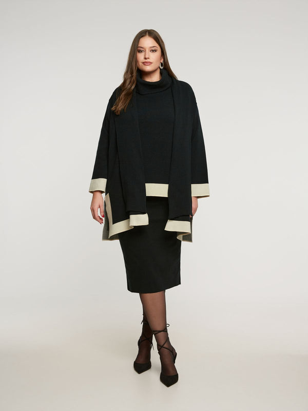 8401.5048 Shawl Collared Two Tone Knit Cardigan كارديجان محبوك ذو لونين بياقة شال