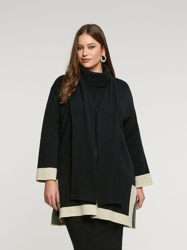 8401.5048 Shawl Collared Two Tone Knit Cardigan كارديجان محبوك ذو لونين بياقة شال