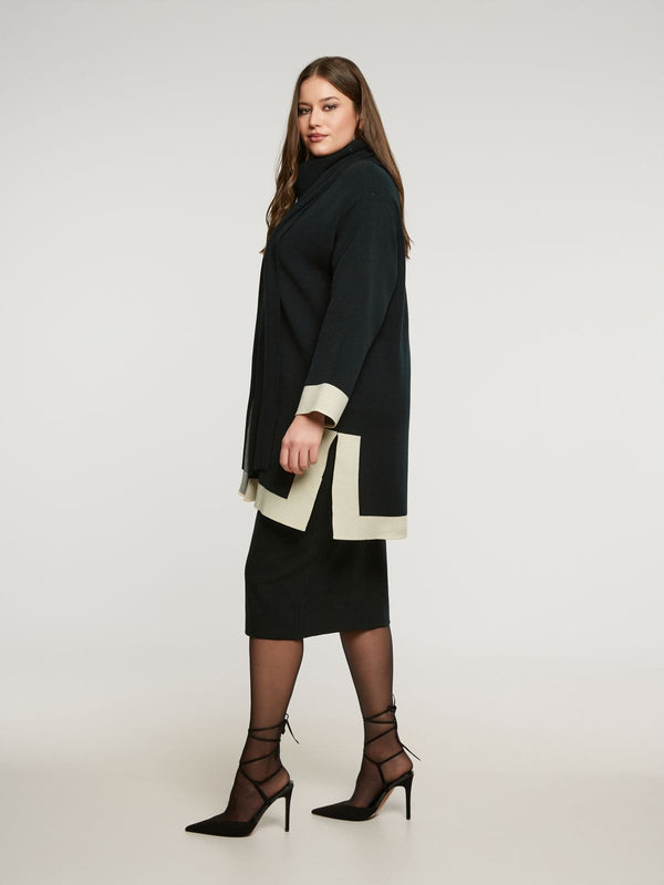 8401.5048 Shawl Collared Two Tone Knit Cardigan كارديجان محبوك ذو لونين بياقة شال