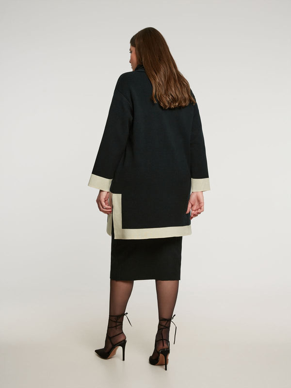 8401.5048 Shawl Collared Two Tone Knit Cardigan كارديجان محبوك ذو لونين بياقة شال