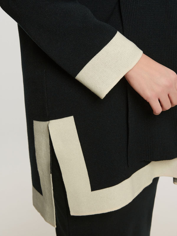 8401.5048 Shawl Collared Two Tone Knit Cardigan كارديجان محبوك ذو لونين بياقة شال