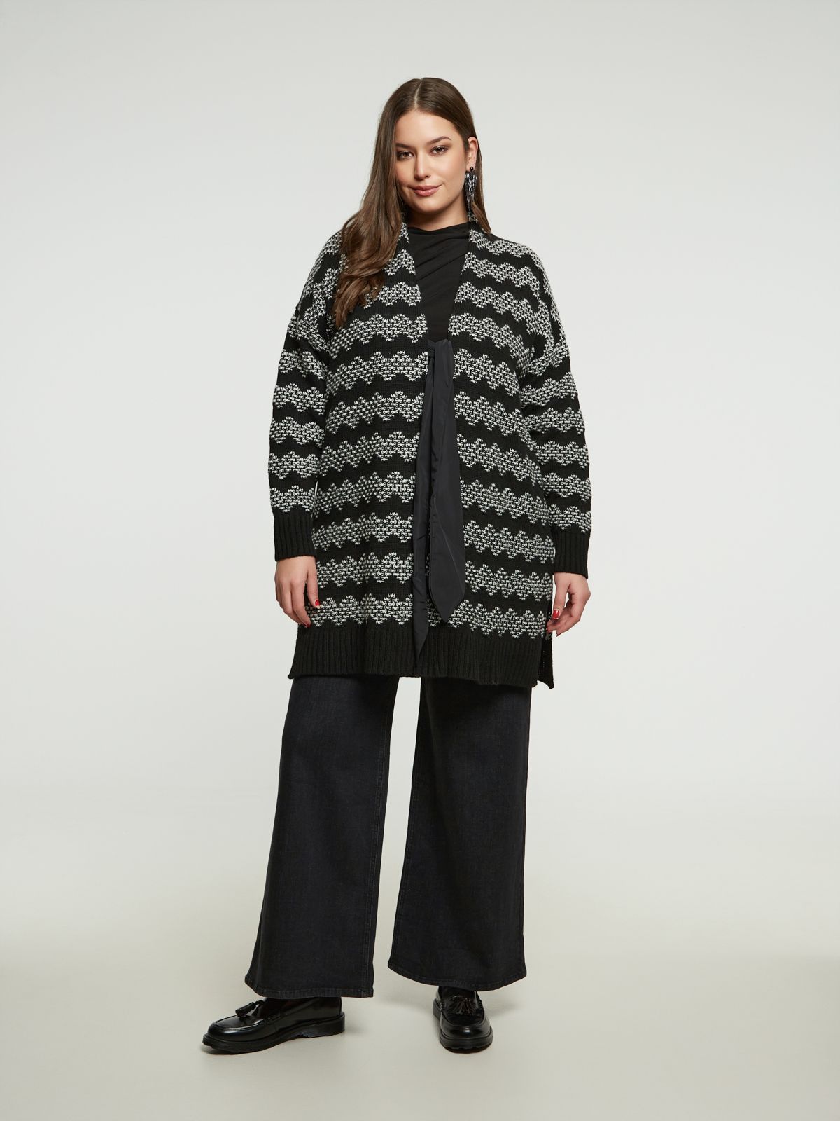 8401.5031 Zigzag Knit Cardigan - Brown Loft