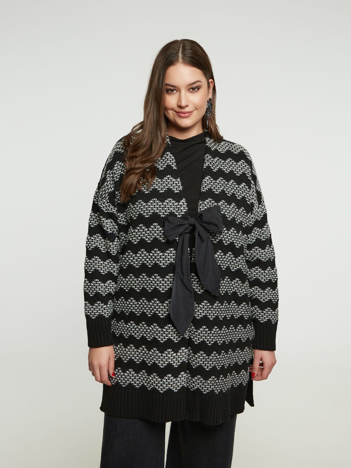 8401.5031 Zigzag Knit Cardigan - Brown Loft